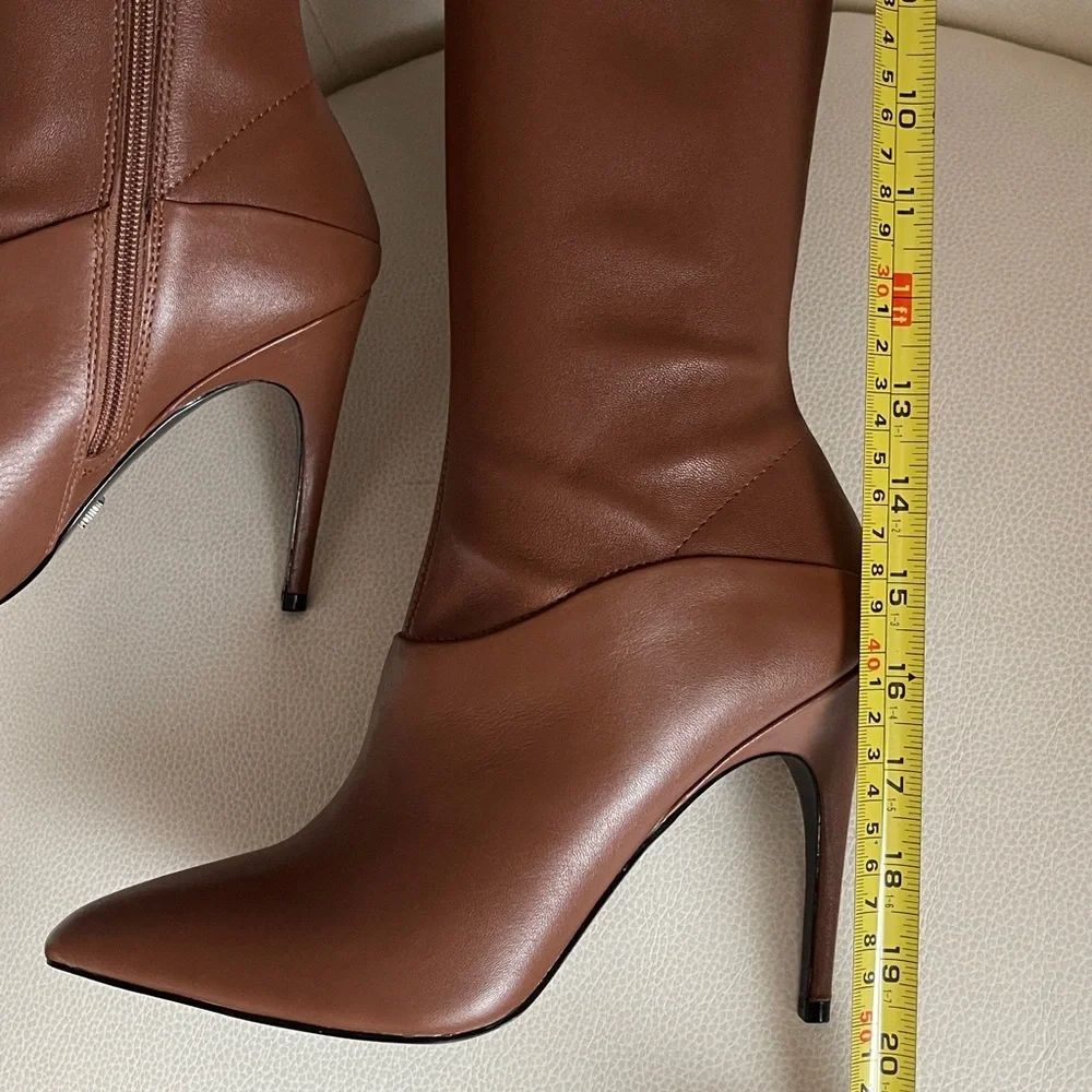NEW REISS 20”
Carina Pointed Toe Knee High Heel Brown Leather Stiletto Boots - Picture 10 of 13